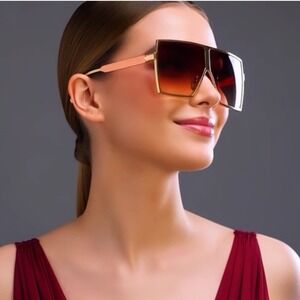 Oversized Square Sunglasses‎ Women Fashion Shades Gold Frame Big Sun Glasses New